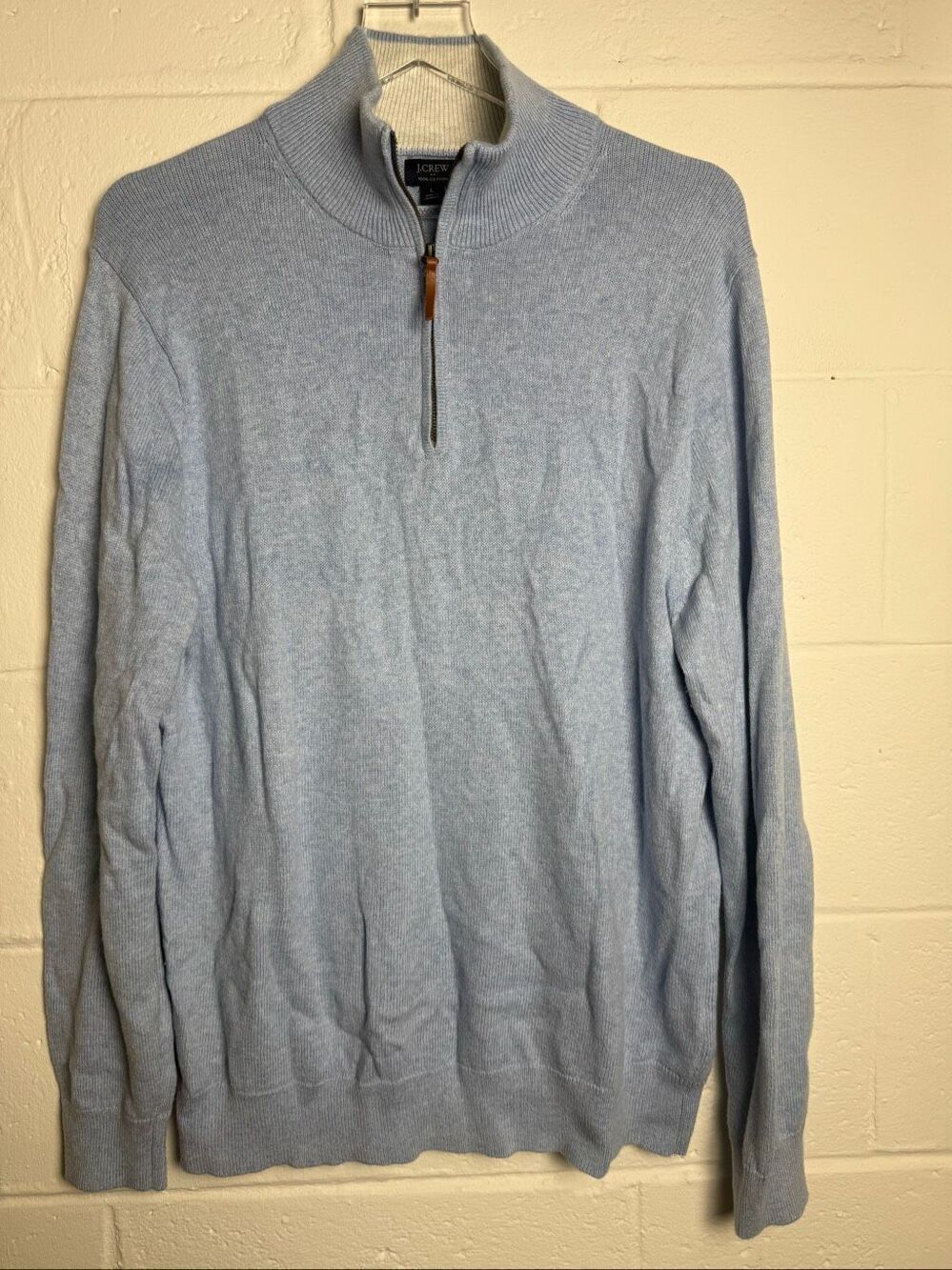 J.Crew Quarter Zip Mock Neck Sweater Men's Size L Light Blue 100% Cotton Preppy